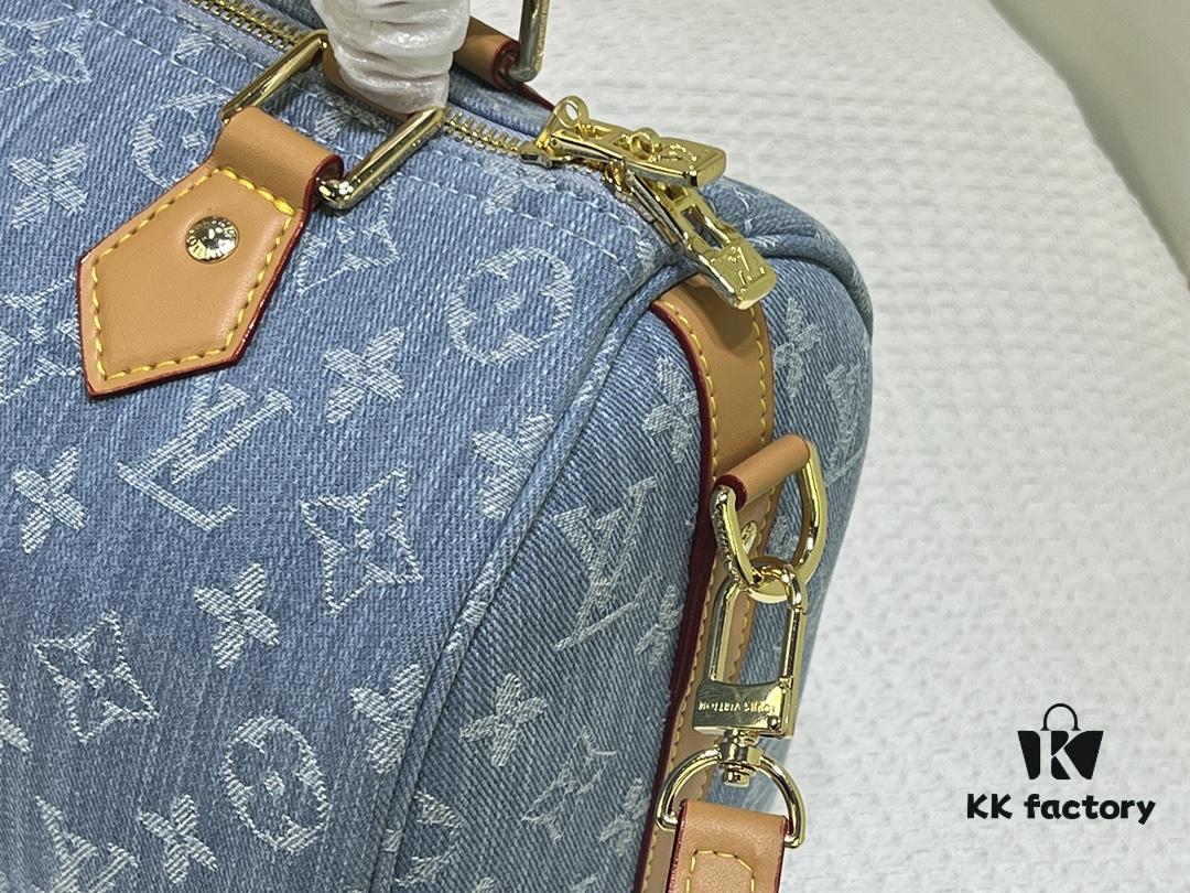 LV SPEEDY 25 Handbag in Light Blue Denim M11213 M40391 M40392