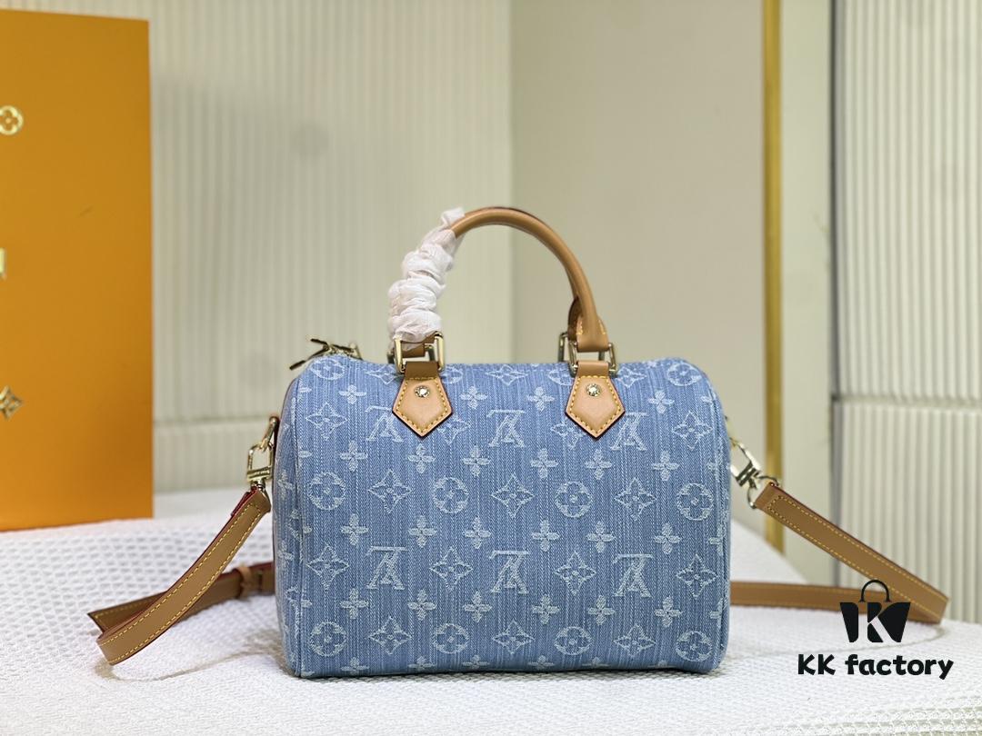 LV SPEEDY 25 Handbag in Light Blue Denim M11213 M40391 M40392