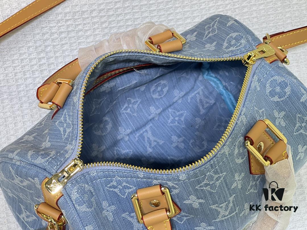 LV SPEEDY 25 Handbag in Light Blue Denim M11213 M40391 M40392