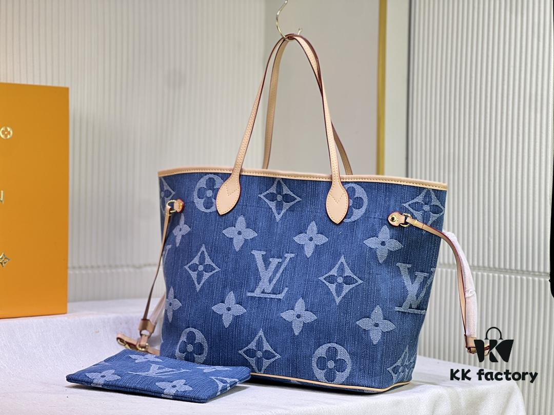 Upgraded Original M40995 Medium Denim Jacquard Shopping Tote Bag 💋💋 Louis Vuitton New Neverfull, A Fresh Interpretation of the Iconic Handbag Exploring Refined Interior Details
