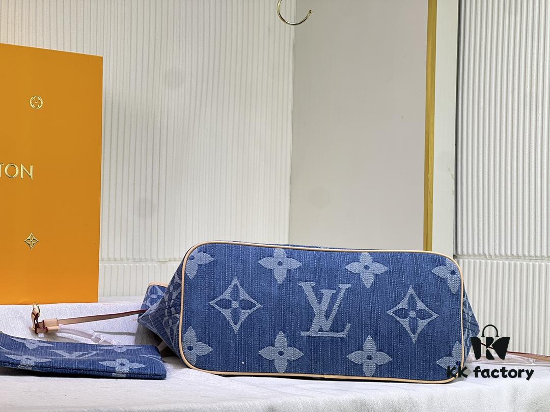 Upgraded Original M40995 Medium Denim Jacquard Shopping Tote Bag 💋💋 Louis Vuitton New Neverfull, A Fresh Interpretation of the Iconic Handbag Exploring Refined Interior Details