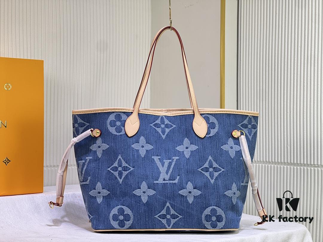 Upgraded Original M40995 Medium Denim Jacquard Shopping Tote Bag 💋💋 Louis Vuitton New Neverfull, A Fresh Interpretation of the Iconic Handbag Exploring Refined Interior Details