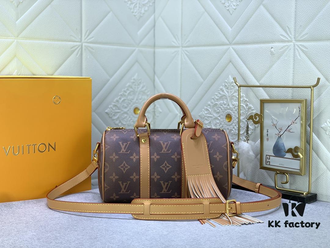 Upgraded Original M46271 Black Flower Orange Chain, Denim Blue, M31044 Orange, M11542 Monogram, M24849 Multicolored Daisy - Keepall 25 Bag in Reversed Monogram Eclipse Denim Canvas