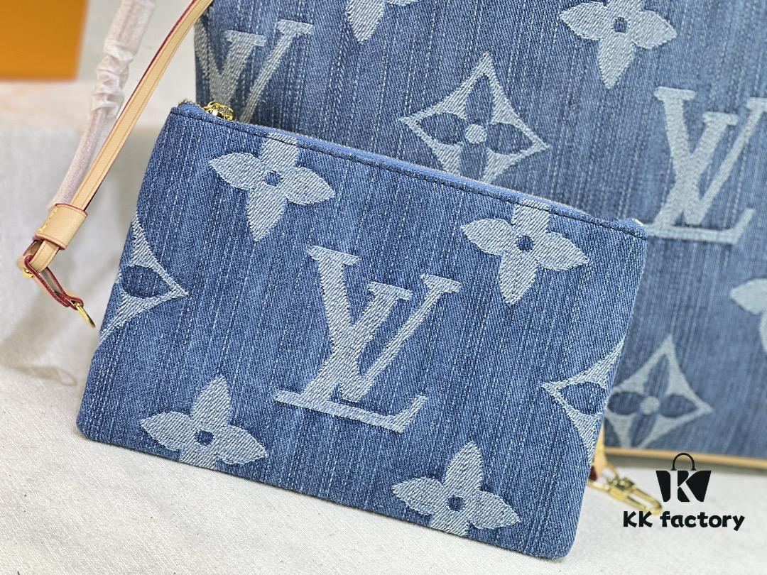 Upgraded Original M40995 Medium Denim Jacquard Shopping Tote Bag 💋💋 Louis Vuitton New Neverfull, A Fresh Interpretation of the Iconic Handbag Exploring Refined Interior Details