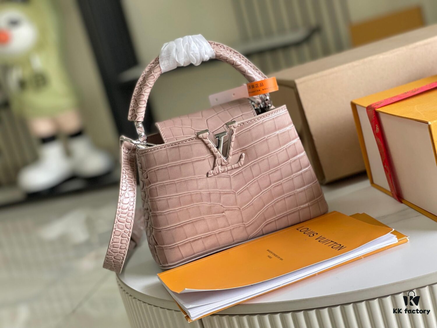 Capucines Mini Bag in Crocodile-Embossed Leather with Silver-Tone Hardware