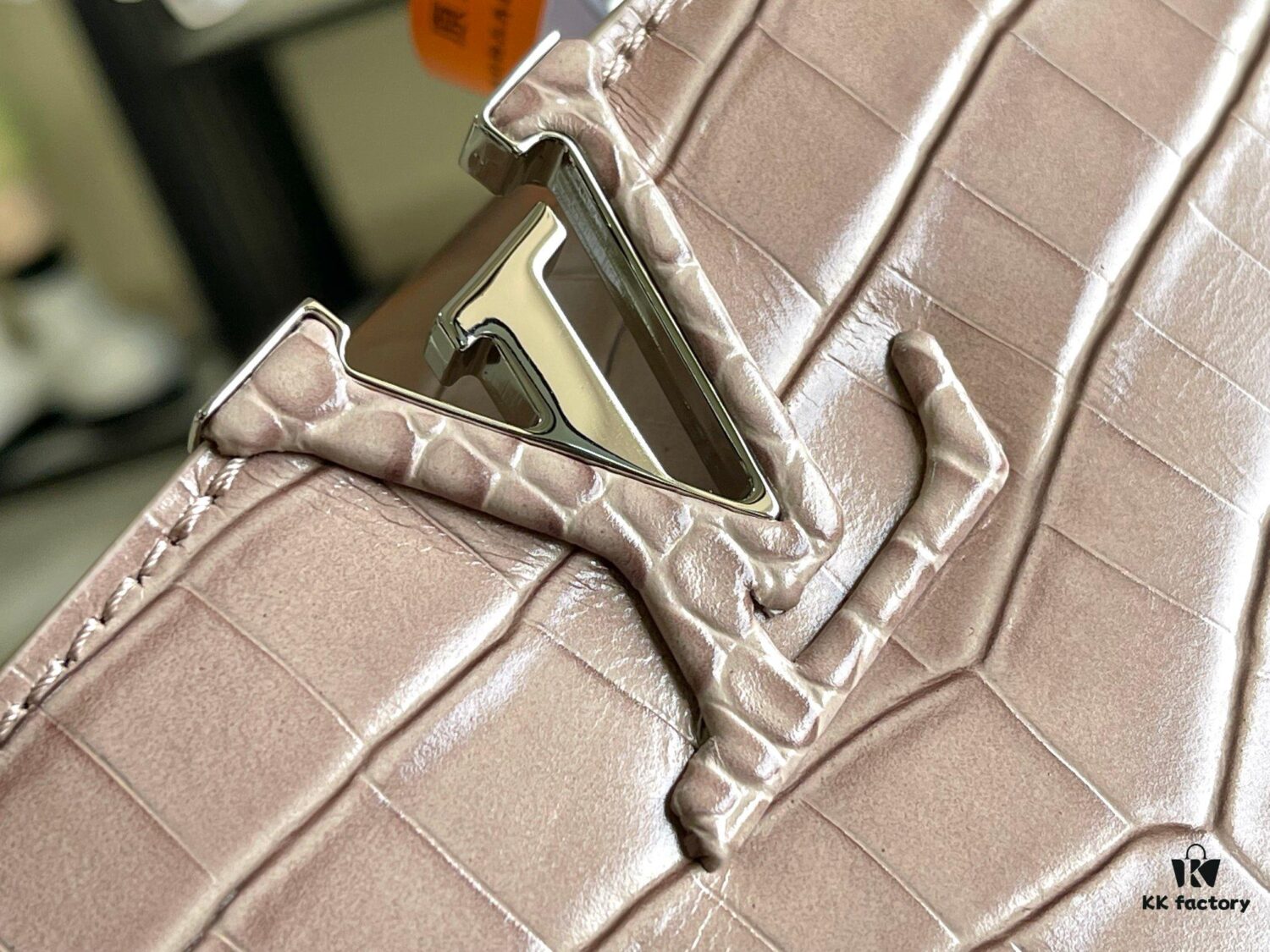 Capucines Mini Bag in Crocodile-Embossed Leather with Silver-Tone Hardware