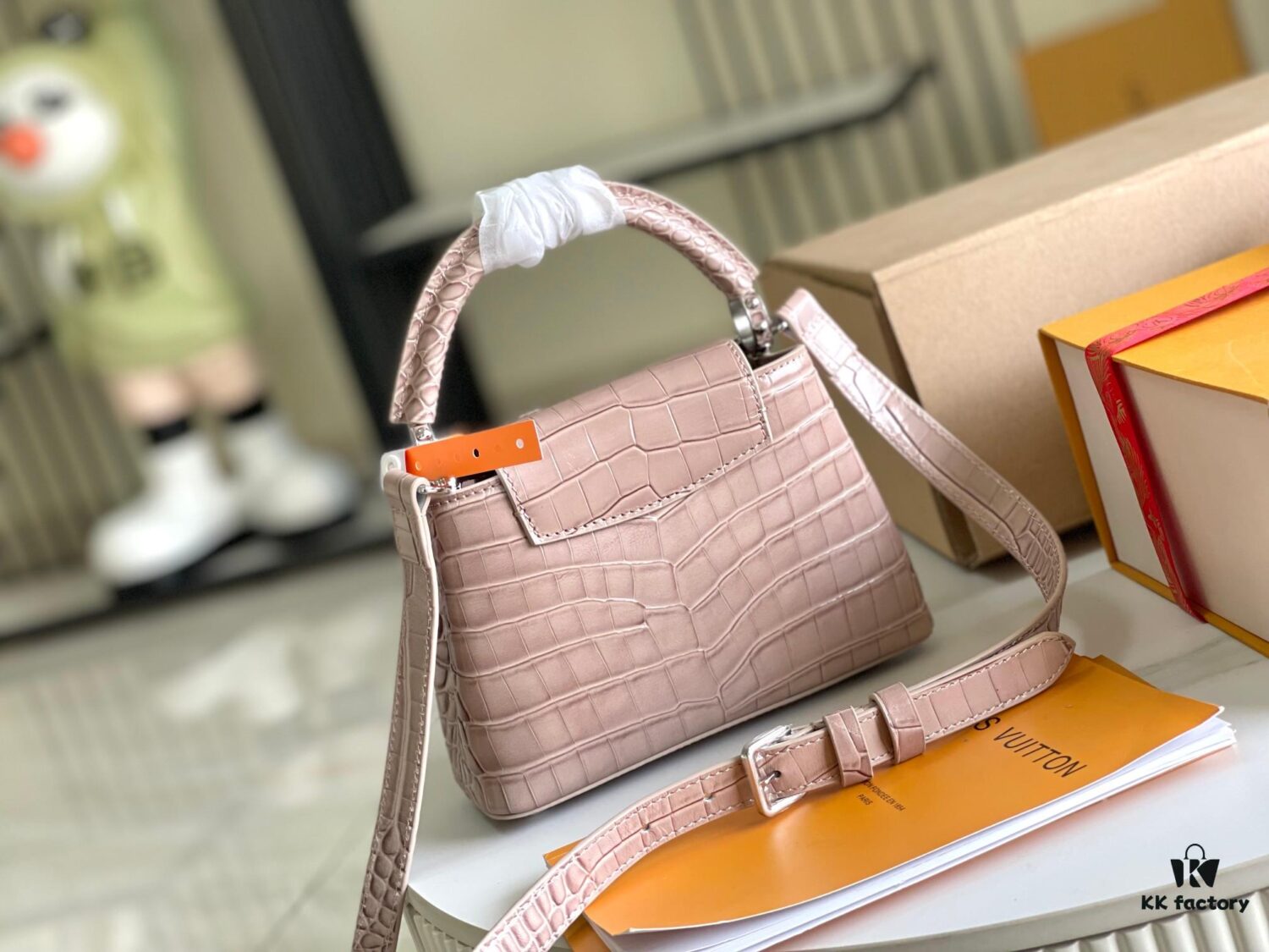 Capucines Mini Bag in Crocodile-Embossed Leather with Silver-Tone Hardware