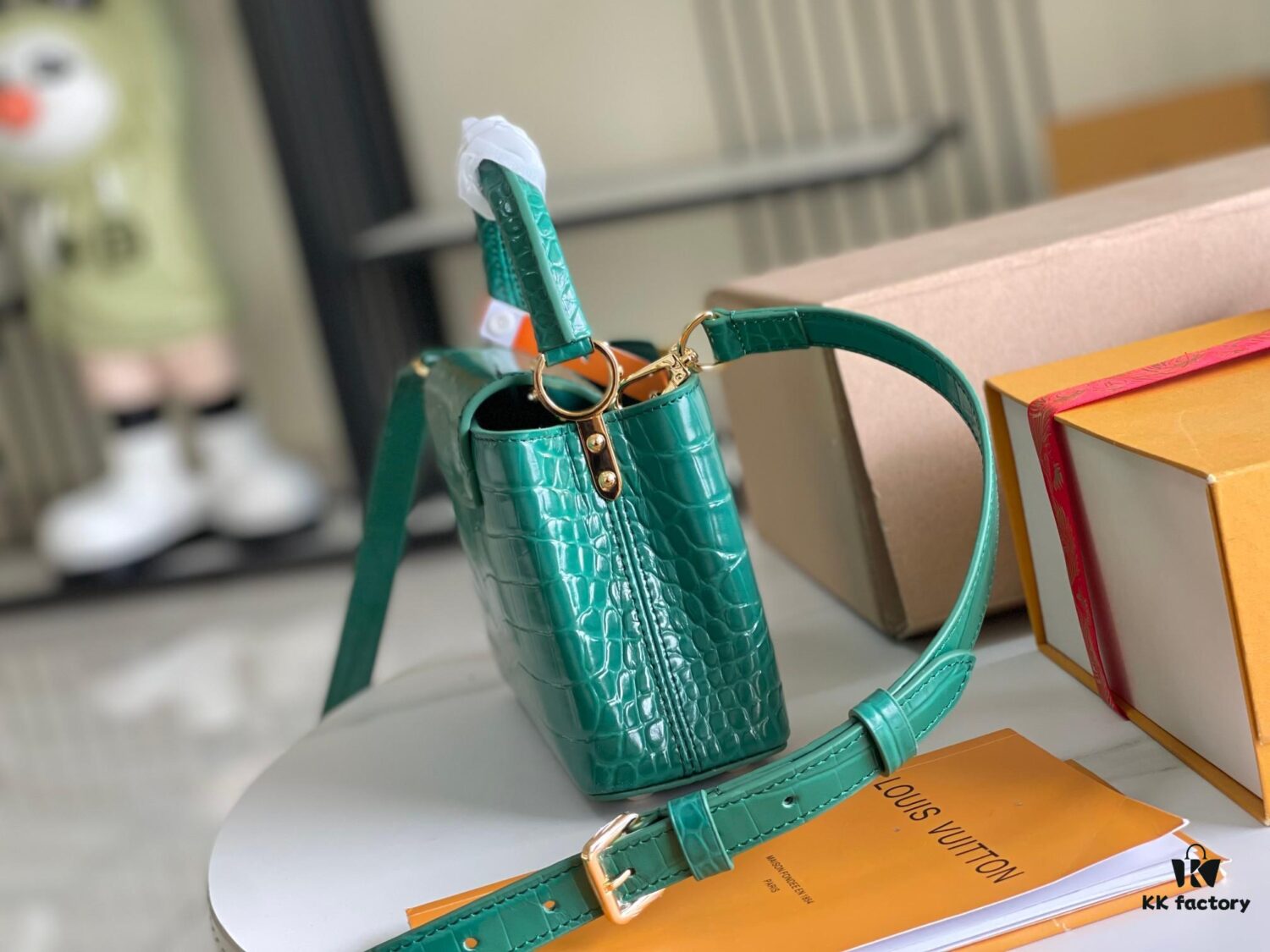 Capucines Mini Bag in Crocodile-Embossed Leather with Gold-Tone Hardware