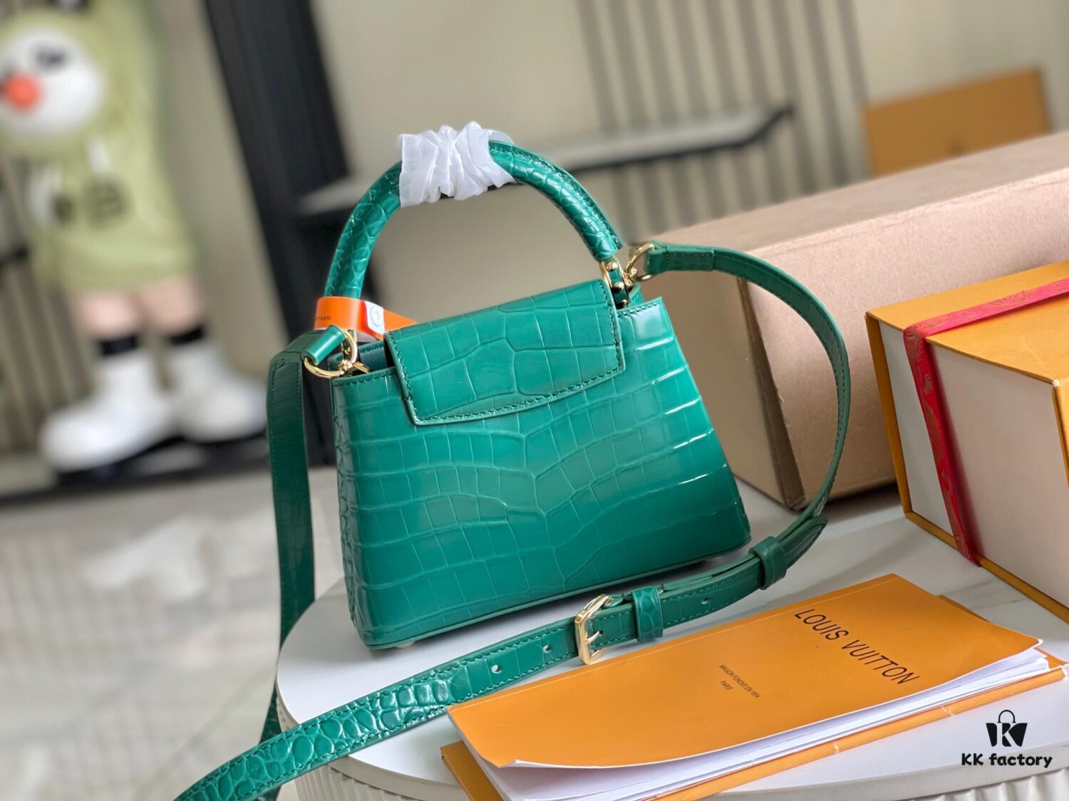 Capucines Mini Bag in Crocodile-Embossed Leather with Gold-Tone Hardware