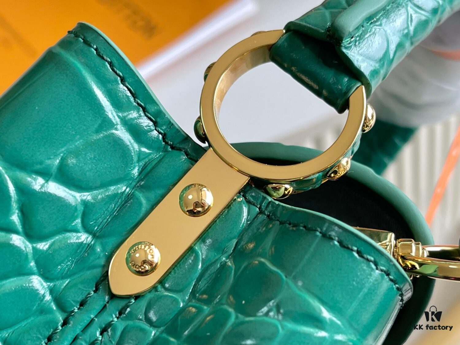 Capucines Mini Bag in Crocodile-Embossed Leather with Gold-Tone Hardware