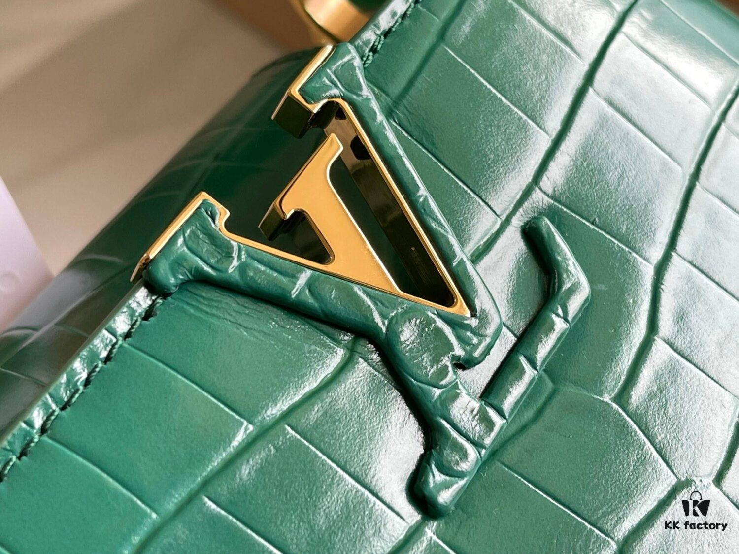 Capucines Mini Bag in Crocodile-Embossed Leather with Gold-Tone Hardware