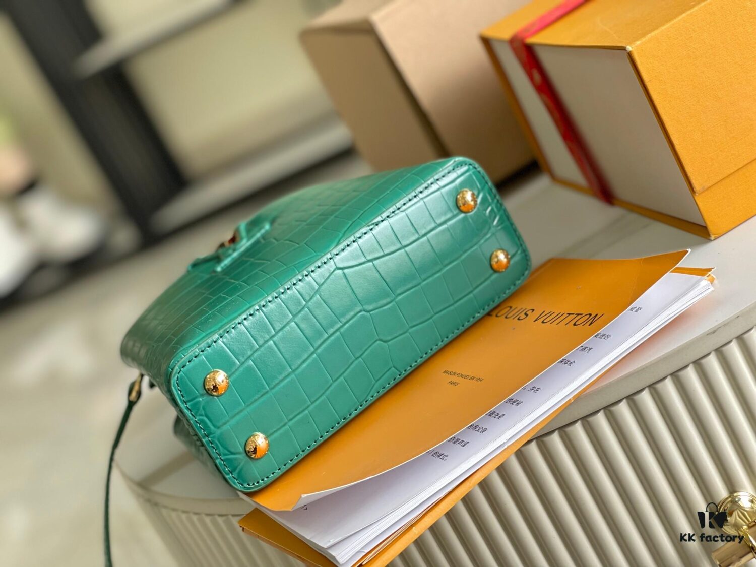 Capucines Mini Bag in Crocodile-Embossed Leather with Gold-Tone Hardware