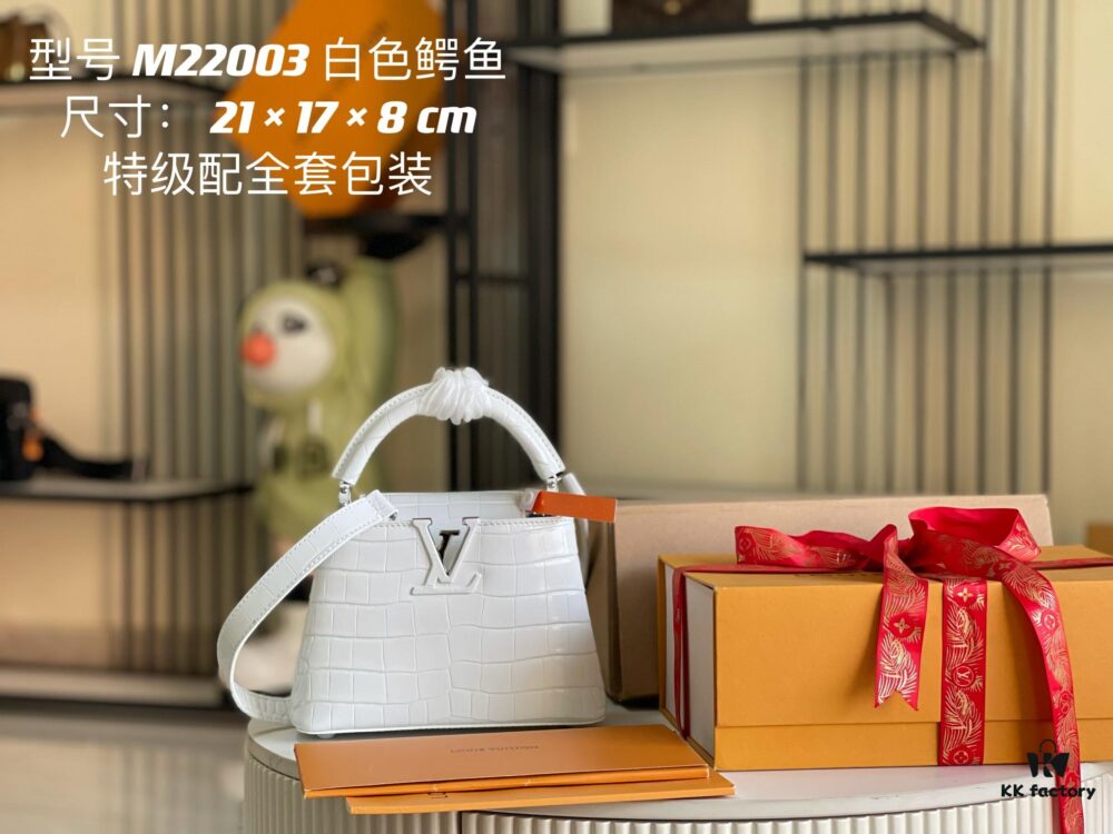69305aadf09edb6de4c4fab6 Top Grade Complete Packaging 【Premium Original Leather M22203💋 N93429 White Shiny Crocodile-Texture with Gold Clasp】