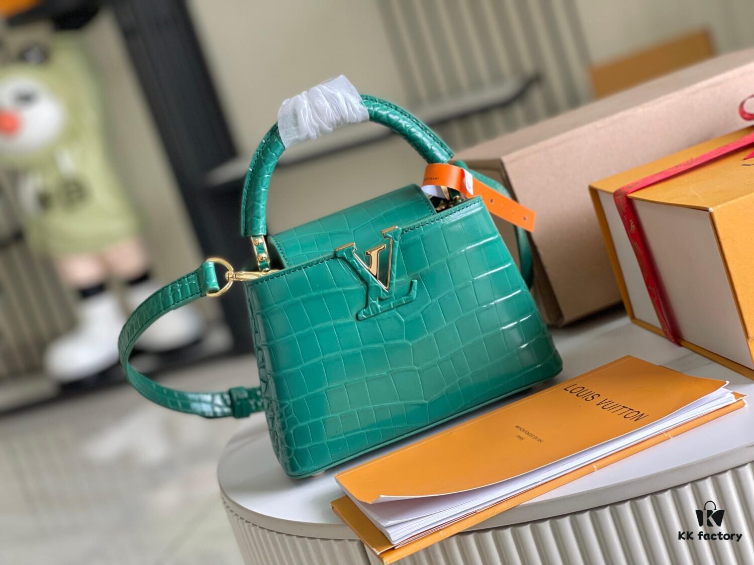 Capucines Mini Bag in Crocodile-Embossed Leather with Gold-Tone Hardware