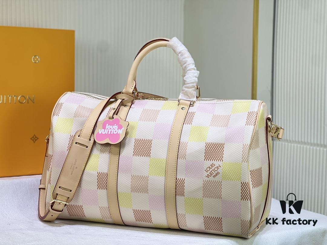 Color-Changing Leather Version 🔥 M40667 M41416 Keepall Bandoulière 50 Travel Bag in Damier Golf Coated Canvas