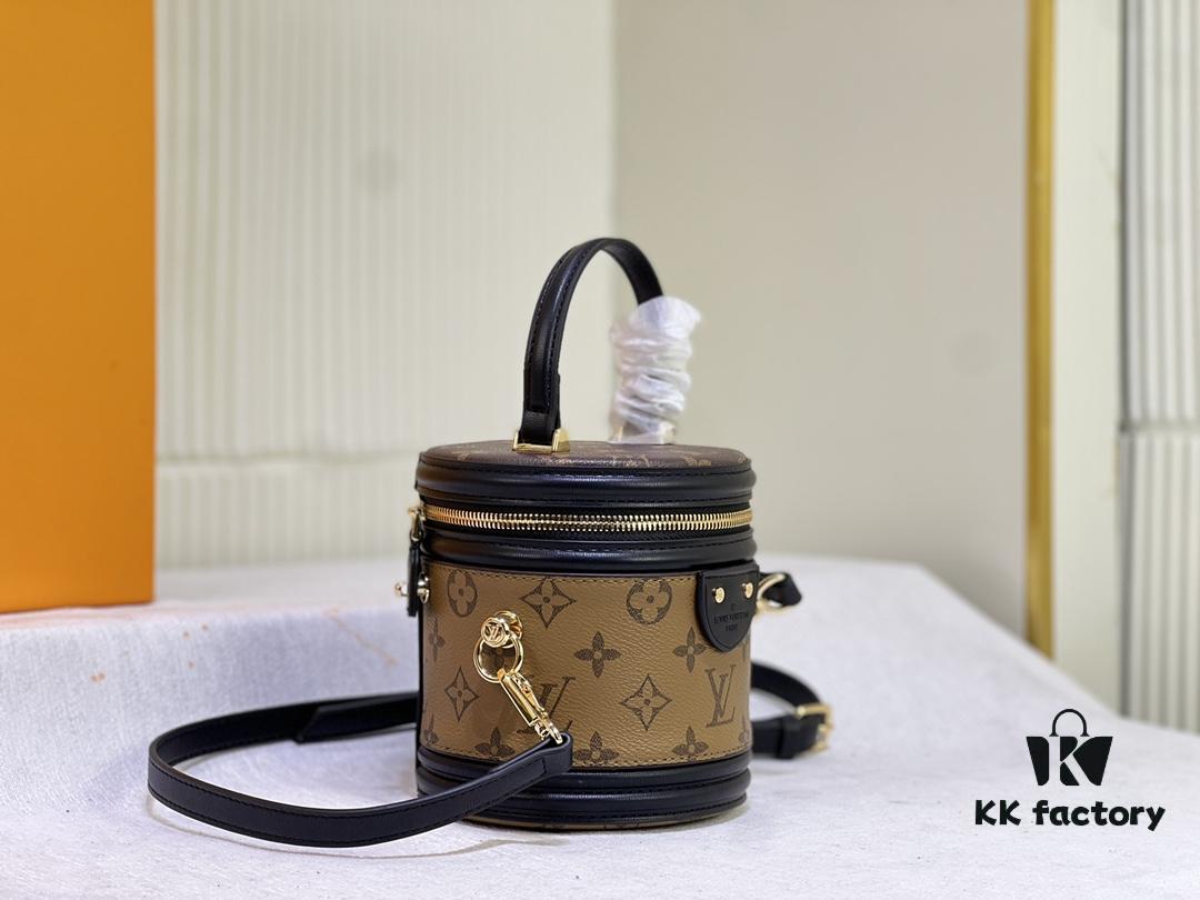 Upgraded Original [Exclusive Real Photo M82952 Monogram Yellow Flower] This Nano Cannes Handbag features a cylindrical silhouette crafted from Monogram canvas, harmoniously echoing the design of a makeup case.