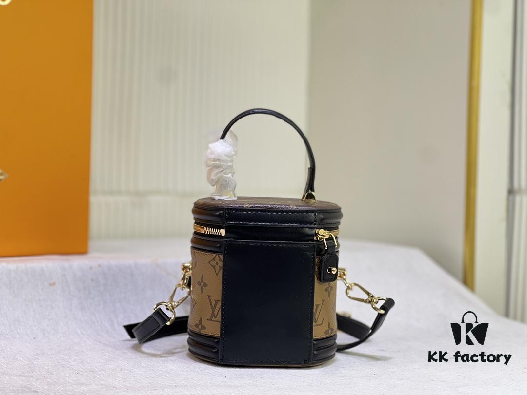 Upgraded Original [Exclusive Real Photo M82952 Monogram Yellow Flower] This Nano Cannes Handbag features a cylindrical silhouette crafted from Monogram canvas, harmoniously echoing the design of a makeup case.