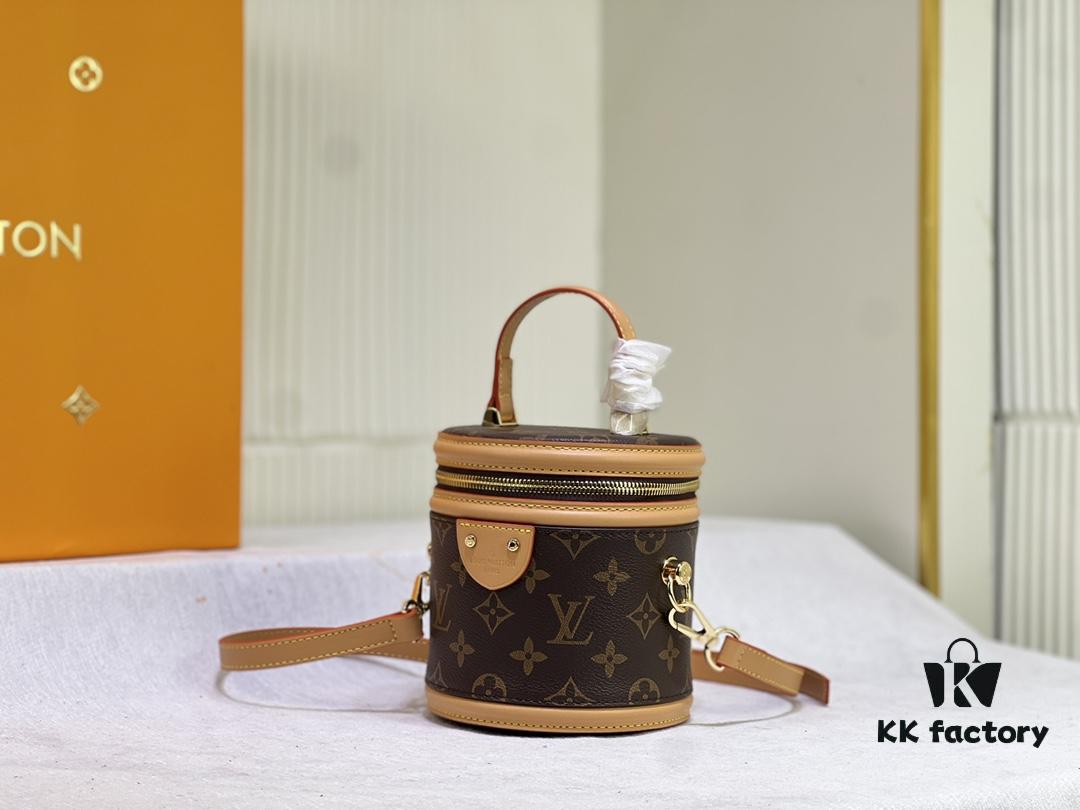 Upgraded Original Version [Exclusive Real Photo M82952 Monogram Yellow Flower] This Nano Cannes Handbag features a cylindrical silhouette crafted from Monogram canvas, echoing the design of a makeup pouch.