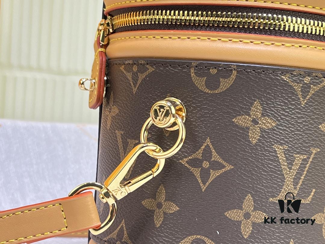 Upgraded Original Version [Exclusive Real Photo M82952 Monogram Yellow Flower] This Nano Cannes Handbag features a cylindrical silhouette crafted from Monogram canvas, echoing the design of a makeup pouch.