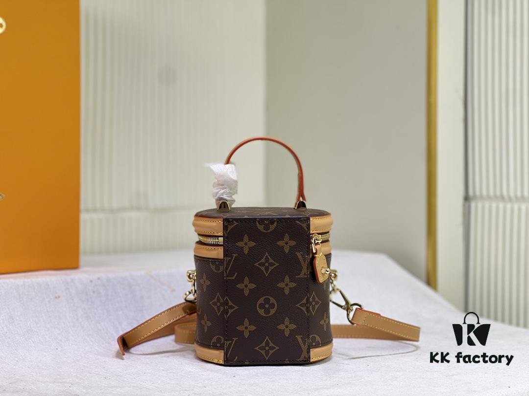Upgraded Original Version [Exclusive Real Photo M82952 Monogram Yellow Flower] This Nano Cannes Handbag features a cylindrical silhouette crafted from Monogram canvas, echoing the design of a makeup pouch.