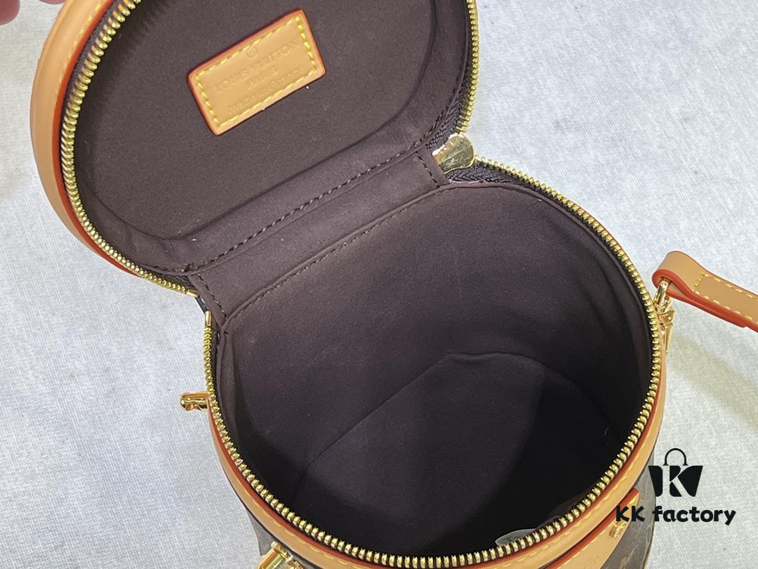 Upgraded Original Version [Exclusive Real Photo M82952 Monogram Yellow Flower] This Nano Cannes Handbag features a cylindrical silhouette crafted from Monogram canvas, echoing the design of a makeup pouch.