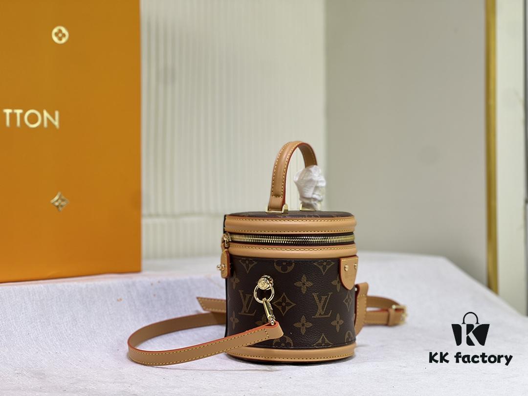Upgraded Original Version [Exclusive Real Photo M82952 Monogram Yellow Flower] This Nano Cannes Handbag features a cylindrical silhouette crafted from Monogram canvas, echoing the design of a makeup pouch.