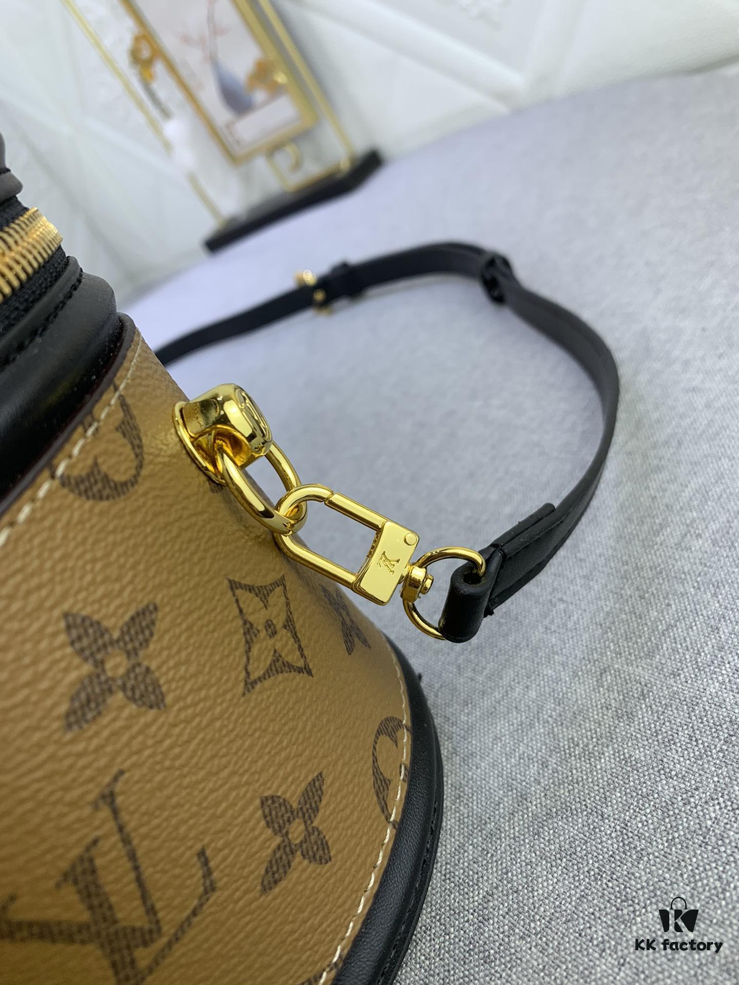 Upgraded Original Version [Exclusive Real Photo M82952 Monogram. Yellow Flower] This Nano Cannes Handbag features a cylindrical silhouette cut from Monogram canvas, echoing the design of a makeup pouch.