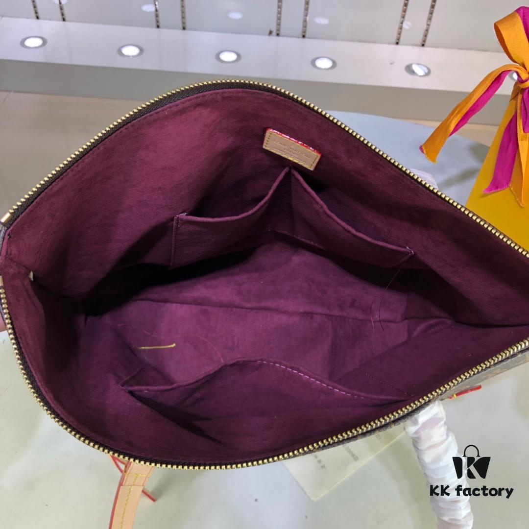 Authentic Louis Vuitton M42267 Multifunctional Shoulder Bag in Monogram Canvas, Dual-Tone Yellow Leather Trim, Available in Small and Large Sizes