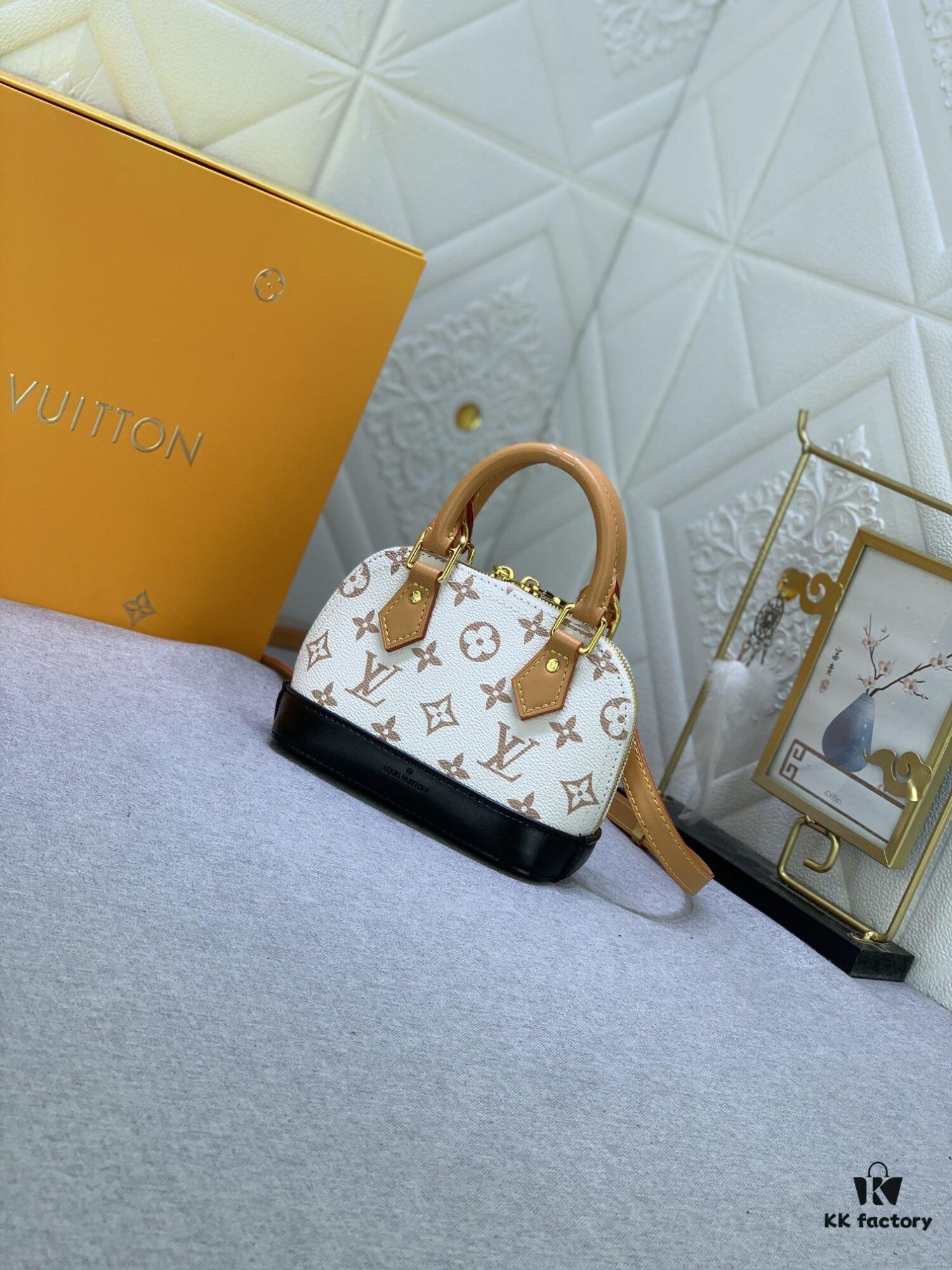 Upgraded Original [Alma Nano Shell Handbag] M82717 Damier M46895 White Flower