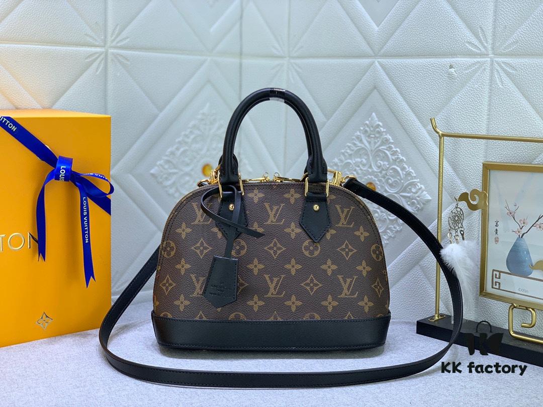 Upgraded Size Original M53151 M53152 Monogram N41221 Non-Check Black Leather Louis Vuitton Alma Handbag