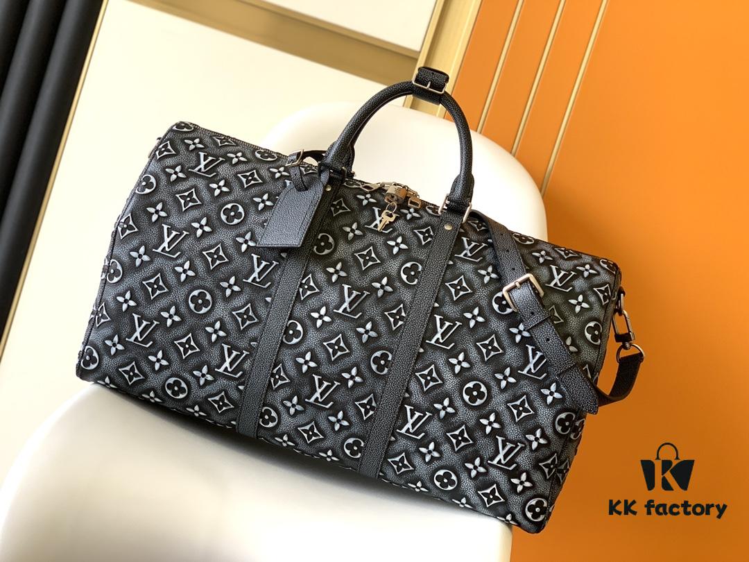 Top-Grade Full-Grain M21375 Lan Graphite Gray Keepall Bandoulière 50 Travel Bag