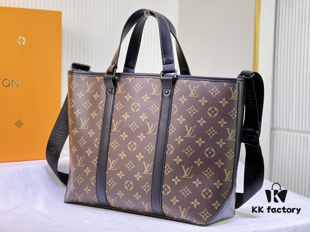 Upgraded Original Week-End Tote M45734 M45733 Louis Vuitton Classic Week-End Bag in Monogram Macassar Canvas with Exterior Phone Pocket