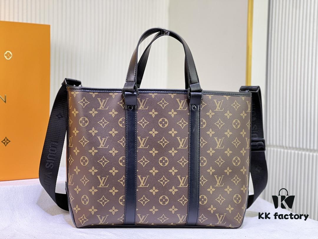 Upgraded Original Week-End Tote M45734 M45733 Louis Vuitton Classic Week-End Bag in Monogram Macassar Canvas with Exterior Phone Pocket