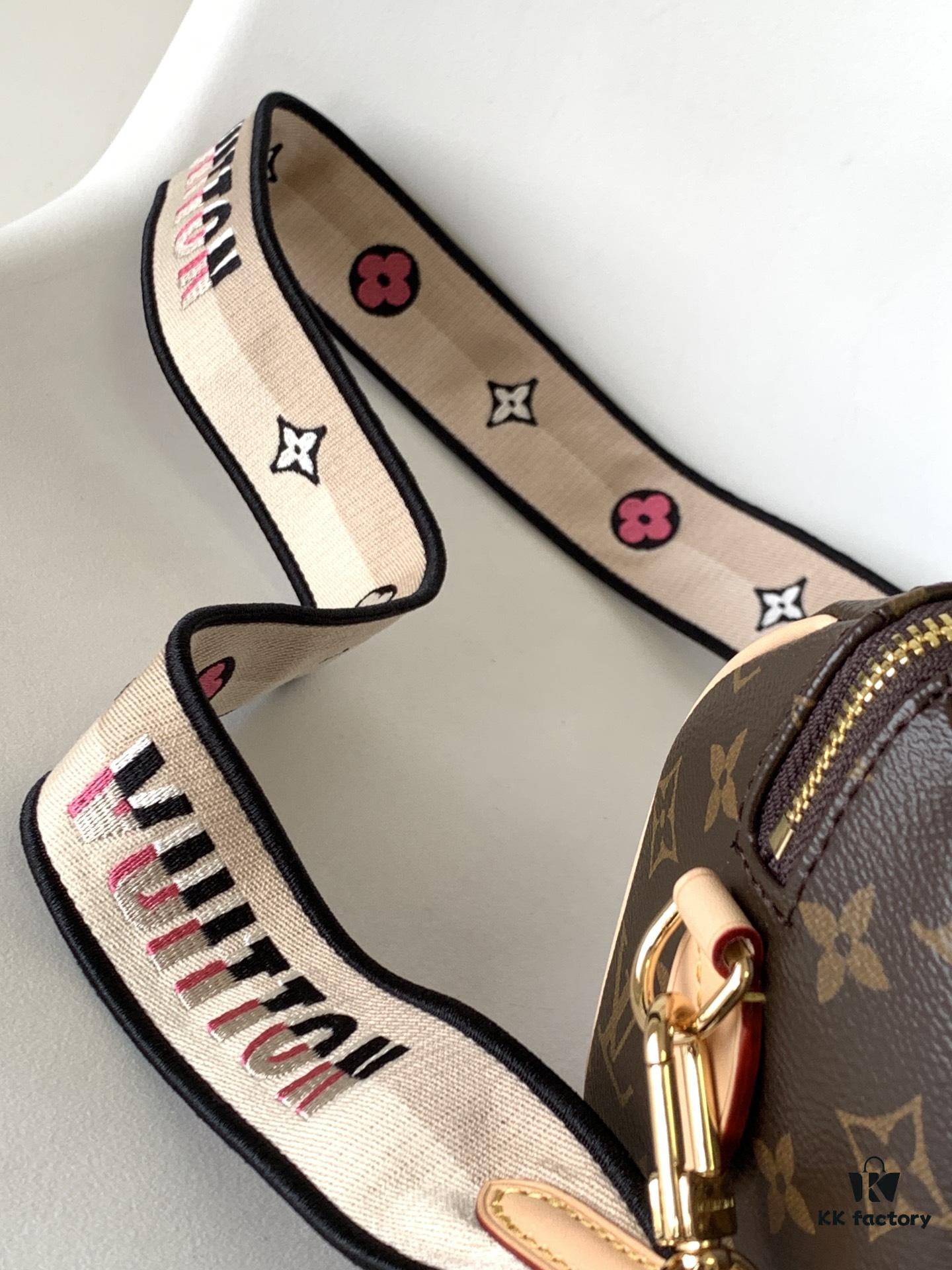 M46222 Beige M46234 Black [M45957 Black Adjustable Strap Not Available] ~ This Speedy Bandoulière 20 Handbag is crafted from Monogram canvas with cowhide leather trim and textile lining, continuing the iconic Louis Vuitton Speedy travel bag design in a compact size, featuring rolled leather handles and a detachable, adjustable fabric shoulder strap accented with signature woven branding details