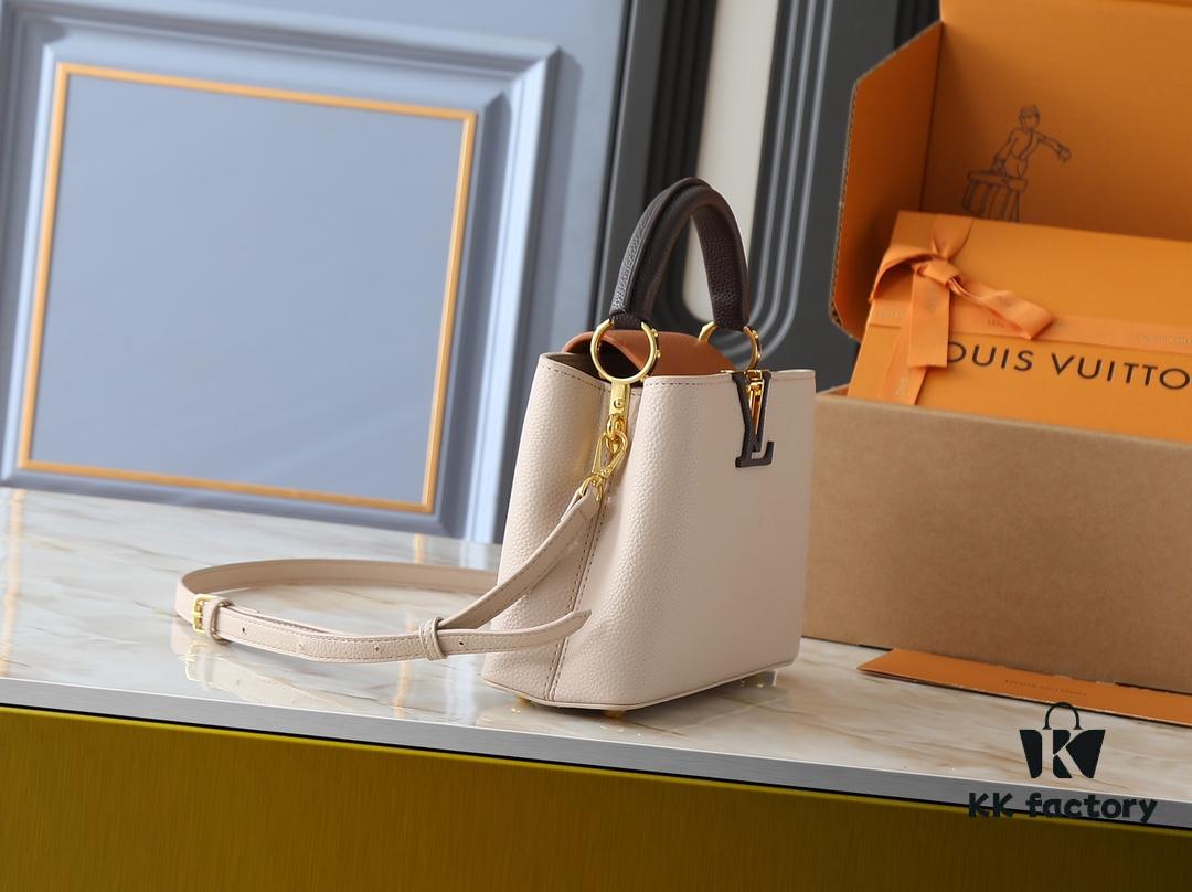 Guangzhou Goods Upgrade Original Version M12956 M12952 M14176 This Mini Capucines Bag Features Luxurious Taurillon Cowhide Leather in a Refined Seasonal Hue, Accentuated with Shining Metal Hardware and the LV Initials as a Signature Detail. The Flap Can Be Worn Externally or Tucked Inside to Reveal a Well-Organized Interior, While the Zippered Pocket Offers Secure Storage for Valuables. The Detachable and Adjustable Shoulder Strap Allows for Versatile Carrying Options. Dimensions: 27.0 x 17.3 x 9.0 cm (L x H x W)