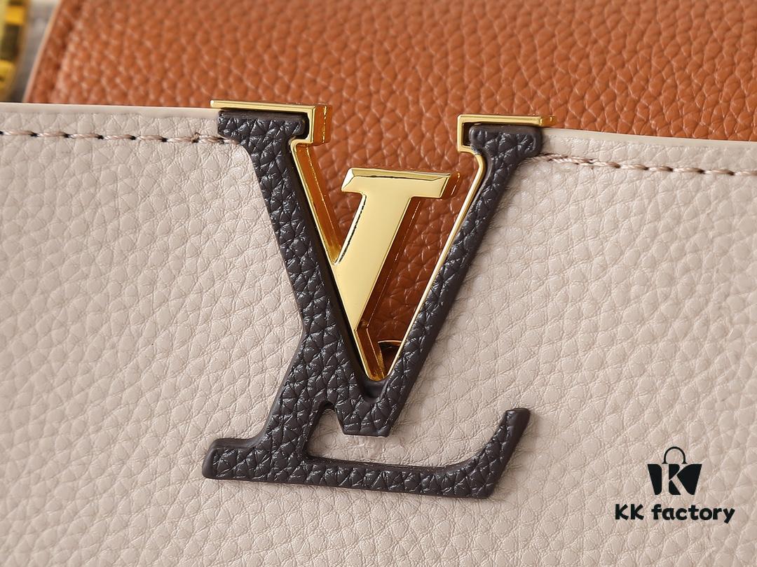 Guangzhou Goods Upgrade Original Version M12956 M12952 M14176 This Mini Capucines Bag Features Luxurious Taurillon Cowhide Leather in a Refined Seasonal Hue, Accentuated with Shining Metal Hardware and the LV Initials as a Signature Detail. The Flap Can Be Worn Externally or Tucked Inside to Reveal a Well-Organized Interior, While the Zippered Pocket Offers Secure Storage for Valuables. The Detachable and Adjustable Shoulder Strap Allows for Versatile Carrying Options. Dimensions: 27.0 x 17.3 x 9.0 cm (L x H x W)