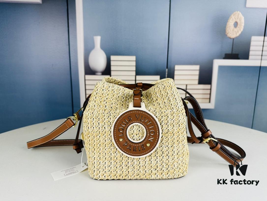 New Small LV NOE PURSE Bucket Bag in Raffia Leather