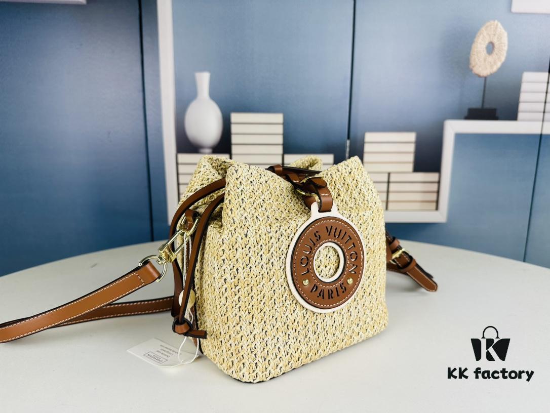 New Small LV NOE PURSE Bucket Bag in Raffia Leather