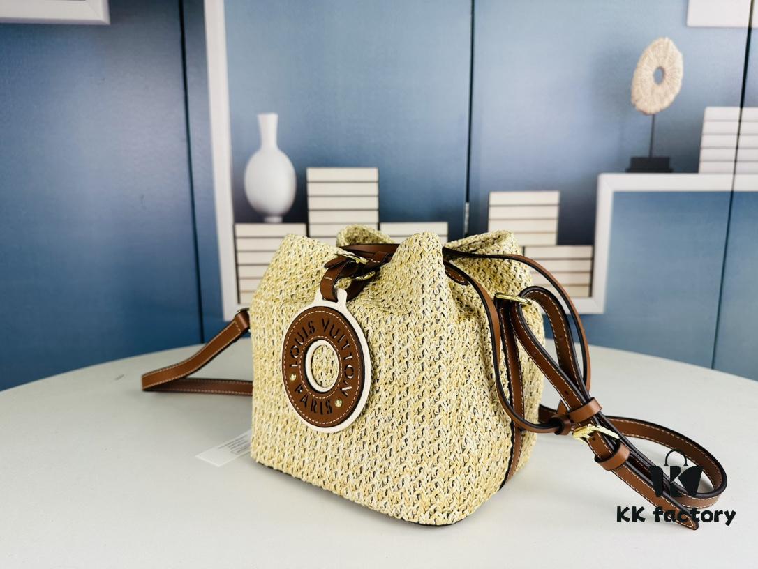 New Small LV NOE PURSE Bucket Bag in Raffia Leather