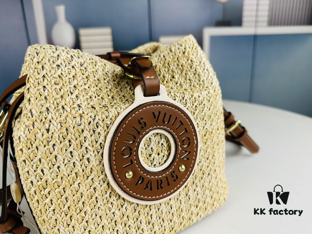 New Small LV NOE PURSE Bucket Bag in Raffia Leather