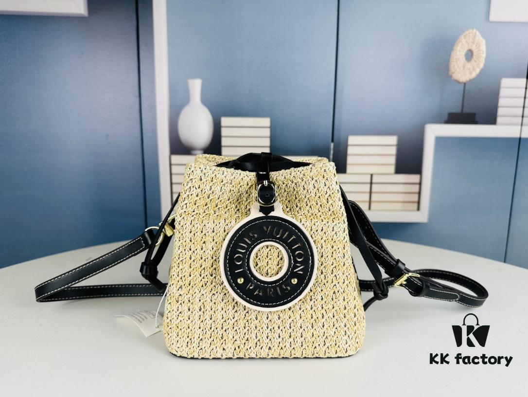 New Small LV NOE PURSE Bucket Handbag in Raffia Leather Mini 'Little Dumpling'