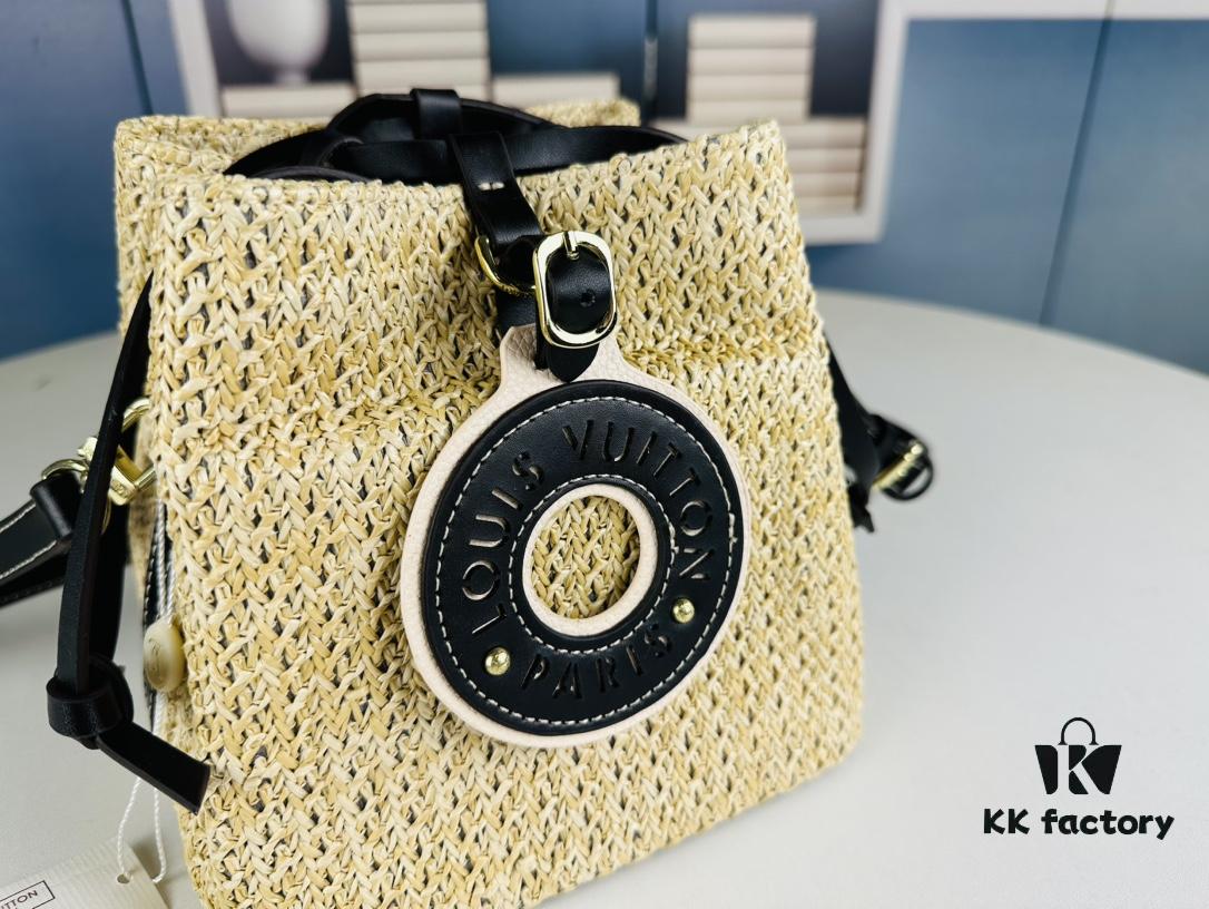 New Small LV NOE PURSE Bucket Handbag in Raffia Leather Mini 'Little Dumpling'