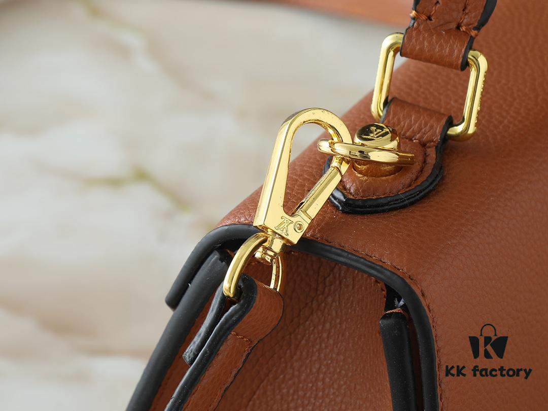 Upgraded Original M21590 M59090 Twist One Handle BB Handbag crafted from deeply dyed Taurillon leather, featuring a top single handle and the iconic LV Twist turn-lock flap closure. The contrasting color leather lining adds a fashionable touch, suitable for crossbody, shoulder, or handheld wear.