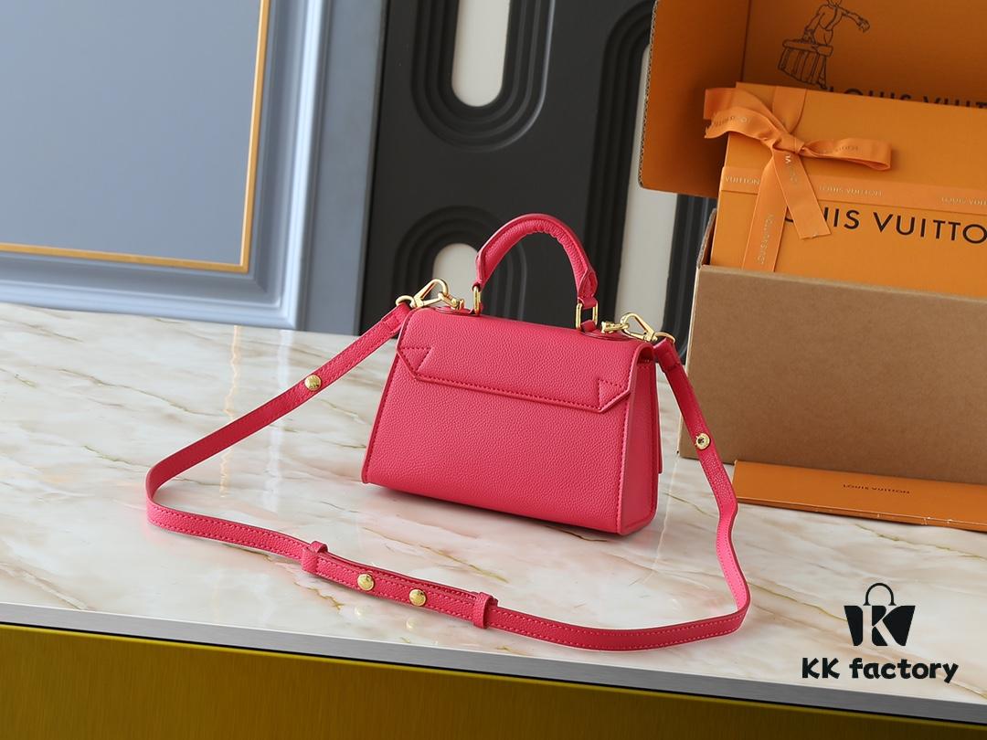 Upgraded Original M21590 M59090 Twist One Handle BB Handbag crafted from deeply dyed Taurillon leather, featuring a top single handle and the iconic LV Twist turn-lock flap closure. The contrast-color leather lining adds a fashionable touch, suitable for crossbody, shoulder, or handheld wear.