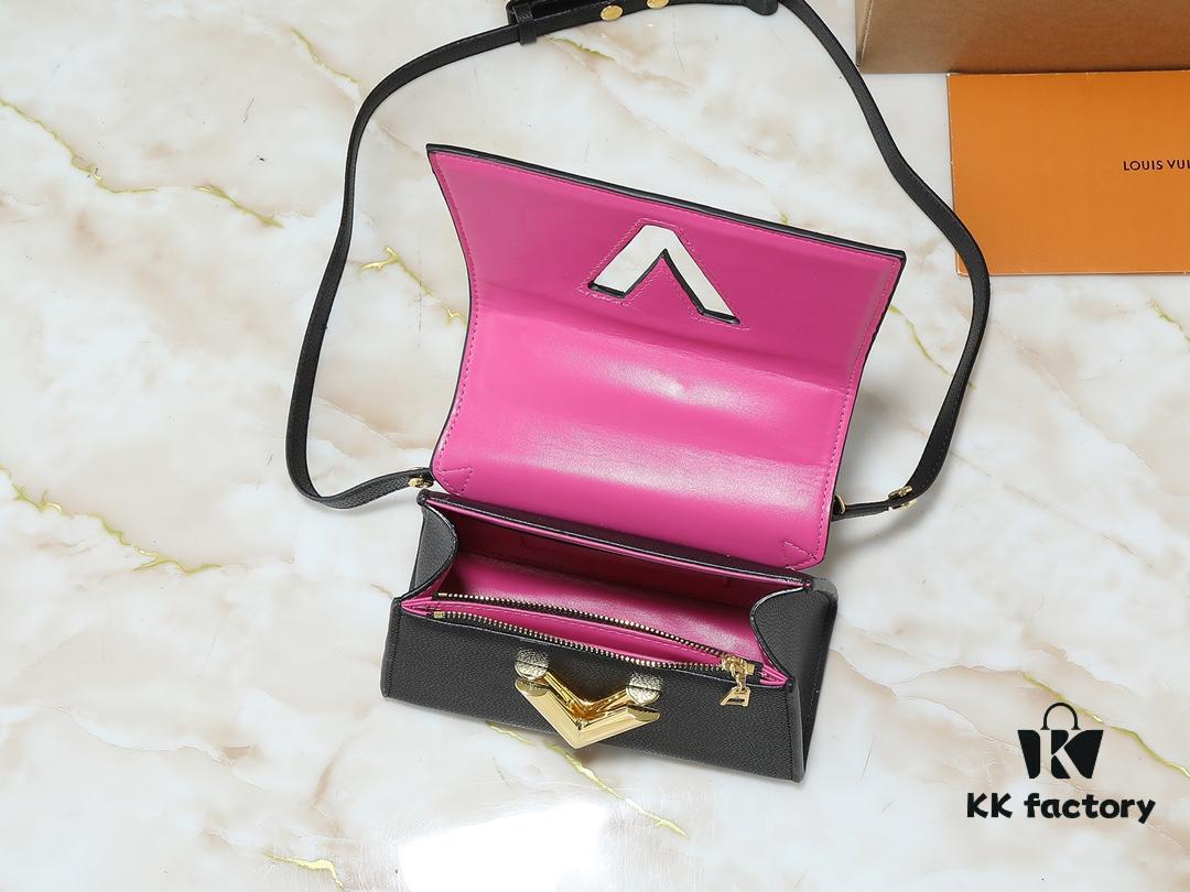 Upgraded Original M21590 M59090 Twist One Handle BB Bag Crafted from Deep-Dyed Taurillon Leather with Top Single Handle and Iconic LV Twist Lock Flap, Contrasting Leather Lining Adds a Touch of Fashion, Ideal for Crossbody, Shoulder, or Hand Carry