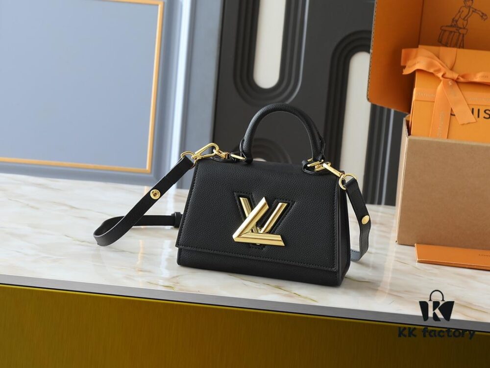 Upgraded Original M21590 M59090 Twist One Handle BB Bag Crafted from Deep-Dyed Taurillon Leather with Top Single Handle and Iconic LV Twist Lock Flap, Contrasting Leather Lining Adds a Touch of Fashion, Ideal for Crossbody, Shoulder, or Hand Carry