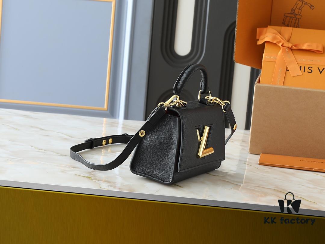 Upgraded Original M21590 M59090 Twist One Handle BB Bag Crafted from Deep-Dyed Taurillon Leather with Top Single Handle and Iconic LV Twist Lock Flap, Contrasting Leather Lining Adds a Touch of Fashion, Ideal for Crossbody, Shoulder, or Hand Carry