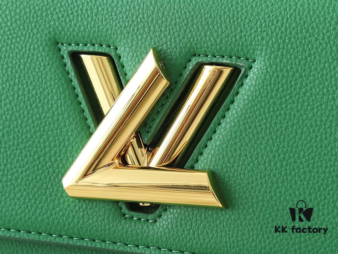 Upgraded Original M21590 M59090 Twist One Handle BB Handbag crafted from deeply dyed Taurillon leather, featuring a top single handle and the iconic LV Twist turn-lock flap closure. The contrast-color leather lining adds a trendy touch, ideal for crossbody, shoulder, or handheld wear.