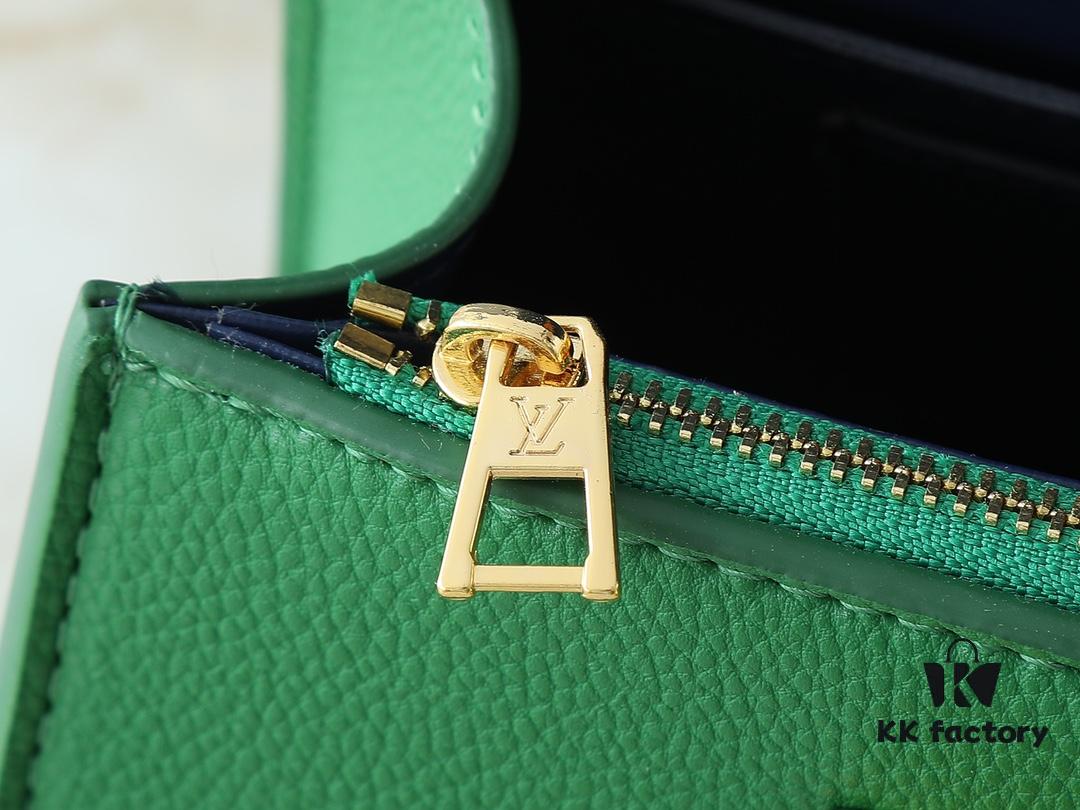 Upgraded Original M21590 M59090 Twist One Handle BB Handbag crafted from deeply dyed Taurillon leather, featuring a top single handle and the iconic LV Twist turn-lock flap closure. The contrast-color leather lining adds a trendy touch, ideal for crossbody, shoulder, or handheld wear.