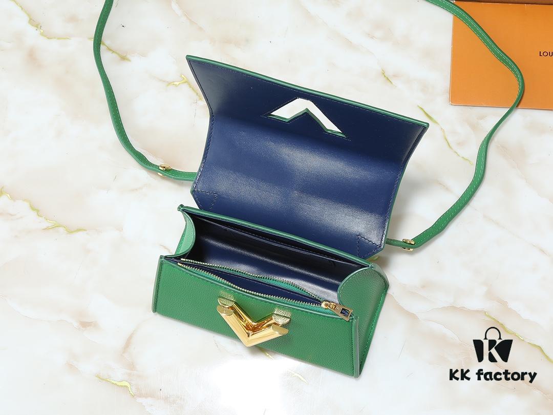 Upgraded Original M21590 M59090 Twist One Handle BB Handbag crafted from deeply dyed Taurillon leather, featuring a top single handle and the iconic LV Twist turn-lock flap closure. The contrast-color leather lining adds a trendy touch, ideal for crossbody, shoulder, or handheld wear.